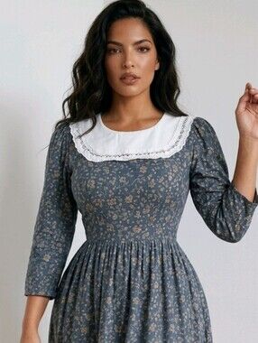 Vintage PRAIRIE Cottage Core Western Dress FLORAL print LONG flowing SIZE 8